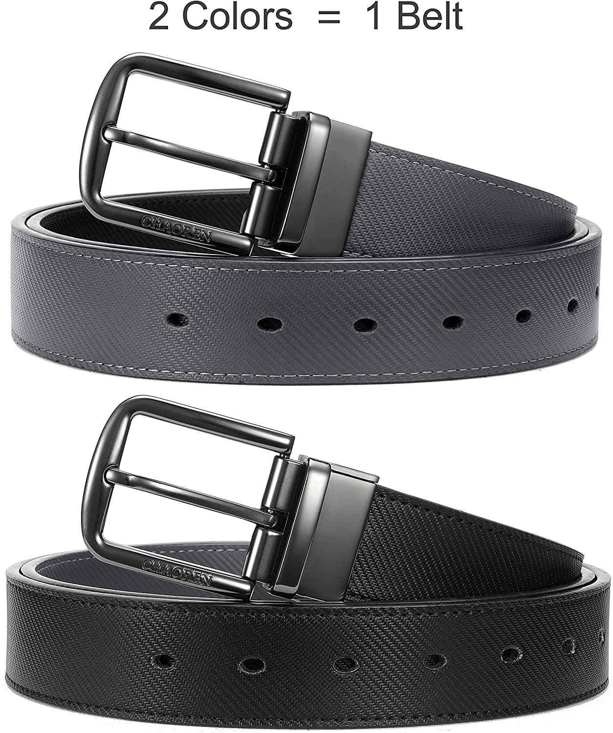 CHAOREN Reversible Belt for Men - Mens Belt Leather 1 3/8" Black & Brown for Dress Pants - Adjustable Belt Trim to Fit - Image 3